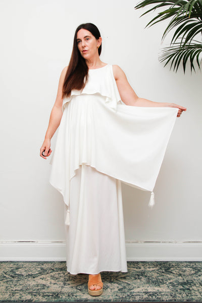 Ethereal 1970s Grecian White Maxi Dress, Vintage John Charles Gown