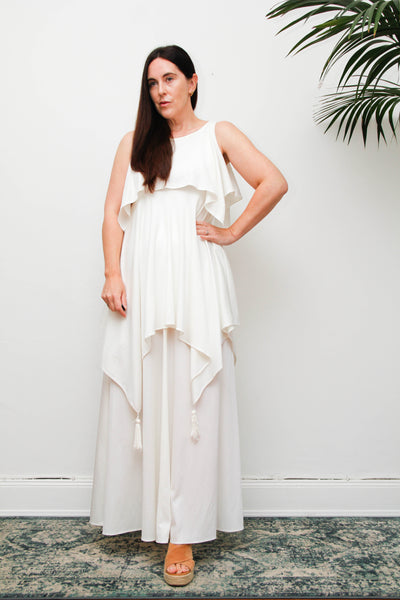 Ethereal 1970s Grecian White Maxi Dress, Vintage John Charles Gown