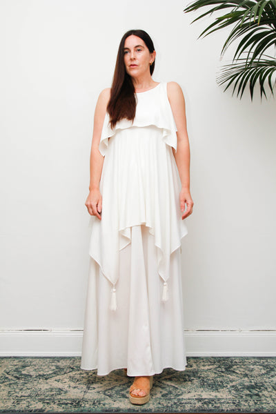 Ethereal 1970s Grecian White Maxi Dress, Vintage John Charles Gown