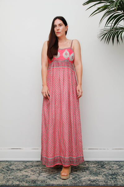 Rare Vintage Indian Cotton Dress with Matching Crop Jacket, Pink Block Print Bohemian Set