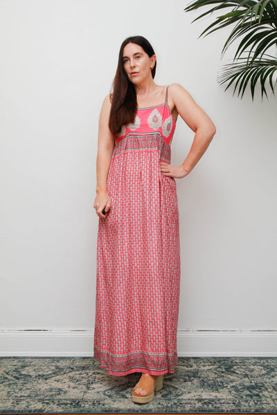 Rare Vintage Indian Cotton Dress with Matching Crop Jacket, Pink Block Print Bohemian Set