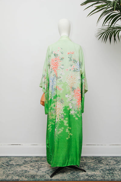 1940s Oriental Silk Kimono, Kaftan Chrysanthemum Floral Vintage Robe