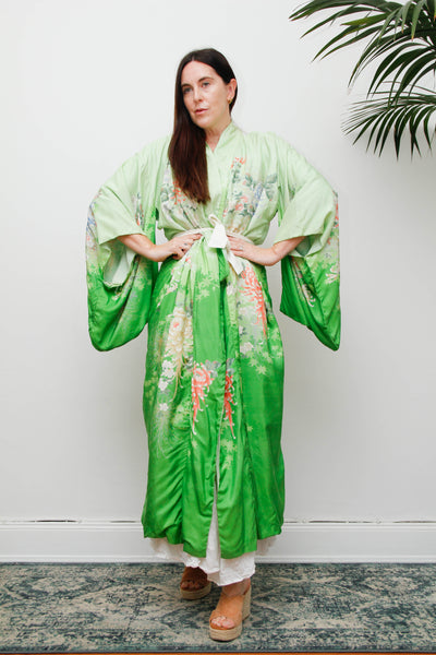 1940s Oriental Silk Kimono, Kaftan Chrysanthemum Floral Vintage Robe