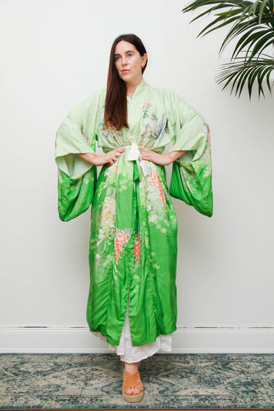 1940s Oriental Silk Kimono, Kaftan Chrysanthemum Floral Vintage Robe