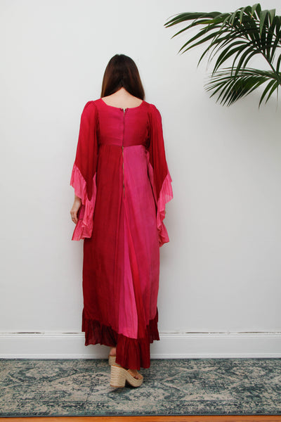 Vintage 1970s Ayesha Davar Silk Kaftan Dress, Pink Bohemian Maxi