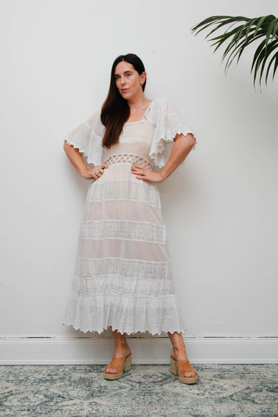 Antique Lace Dress, Romantic Floral Lace Ethereal Bohemian Gown