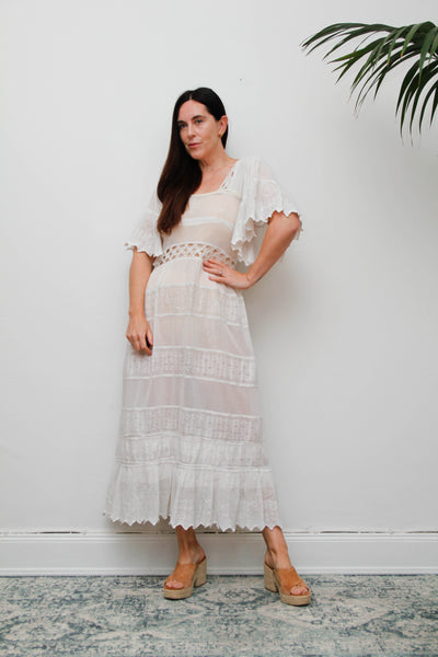 Antique Lace Dress, Romantic Floral Lace Ethereal Bohemian Gown