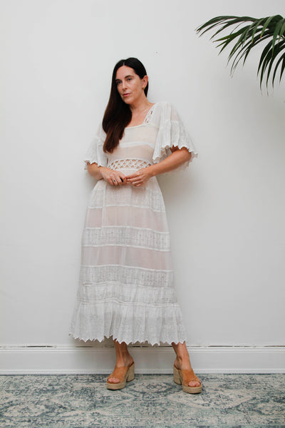 Antique Lace Dress, Romantic Floral Lace Ethereal Bohemian Gown