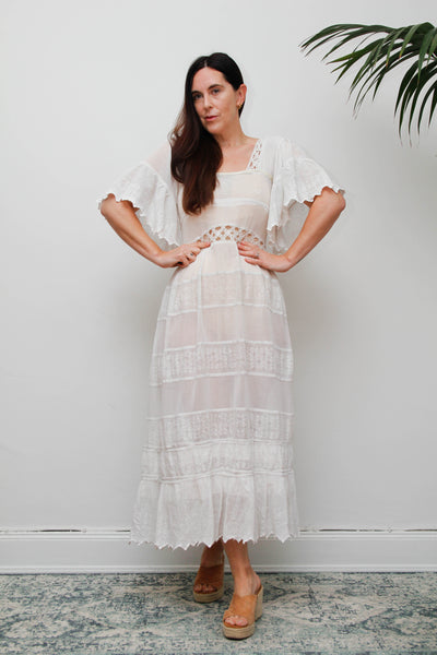 Antique Lace Dress, Romantic Floral Lace Ethereal Bohemian Gown