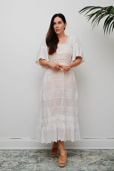 Antique Lace Dress, Romantic Floral Lace Ethereal Bohemian Gown