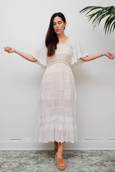 Antique Lace Dress, Romantic Floral Lace Ethereal Bohemian Gown