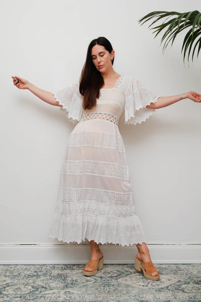 Antique Lace Dress, Romantic Floral Lace Ethereal Bohemian Gown