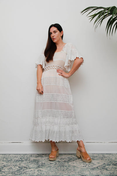 Antique Lace Dress, Romantic Floral Lace Ethereal Bohemian Gown