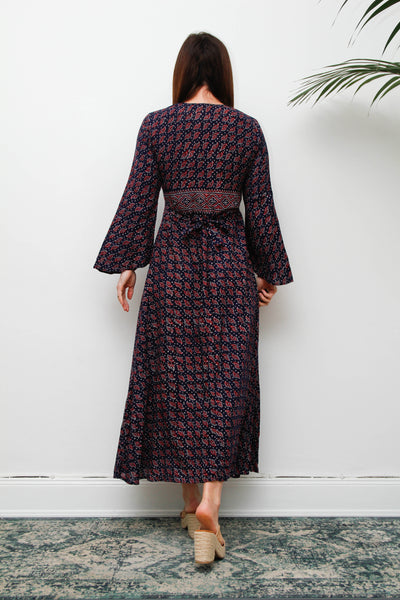 Rare Vintage Indian Cotton Kaftan Dress, Seashell Print Bohemian Maxi