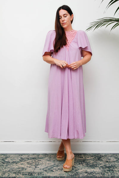Vintage Cheesecloth Kaftan Dress, Purple Lilac Cotton Bohemian Smock Maxi