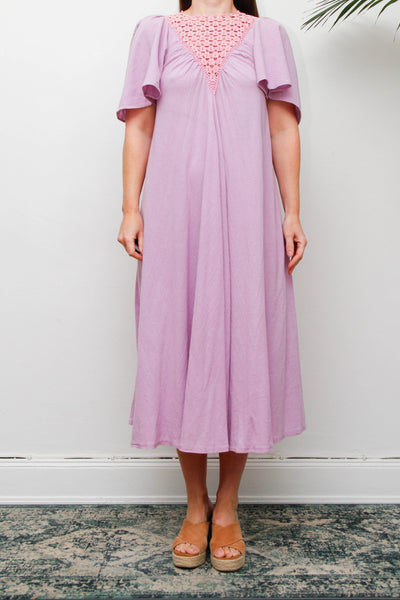 Vintage Cheesecloth Kaftan Dress, Purple Lilac Cotton Bohemian Smock Maxi