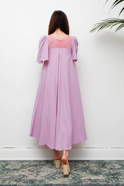 Vintage Cheesecloth Kaftan Dress, Purple Lilac Cotton Bohemian Smock Maxi