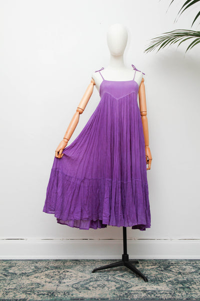 Rare Andini Indian Cotton Gauze Dress, Purple 1970s Bohemian Maxi