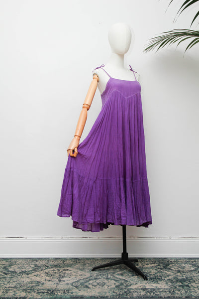 Rare Andini Indian Cotton Gauze Dress, Purple 1970s Bohemian Maxi