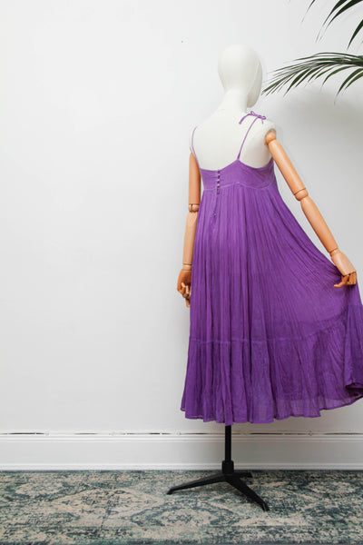 Rare Andini Indian Cotton Gauze Dress, Purple 1970s Bohemian Maxi