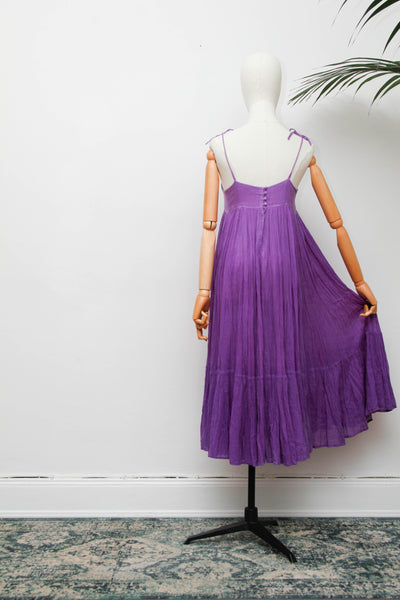 Rare Andini Indian Cotton Gauze Dress, Purple 1970s Bohemian Maxi