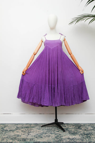 Rare Andini Indian Cotton Gauze Dress, Purple 1970s Bohemian Maxi