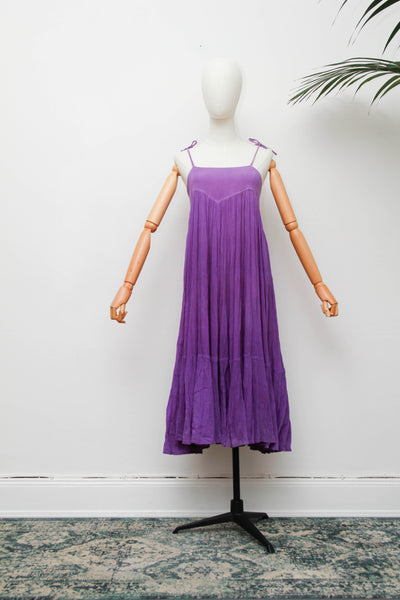 Rare Andini Indian Cotton Gauze Dress, Purple 1970s Bohemian Maxi