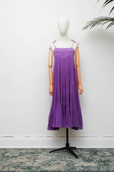 Rare Andini Indian Cotton Gauze Dress, Purple 1970s Bohemian Maxi