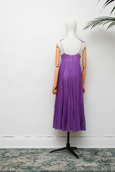 Rare Andini Indian Cotton Gauze Dress, Purple 1970s Bohemian Maxi