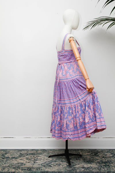 Rare Rita Kumar Indian Cotton Dress, Lilac Pink Block Print Bohemian Maxi