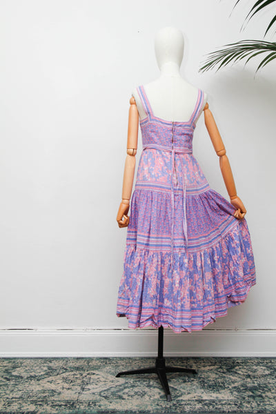 Rare Rita Kumar Indian Cotton Dress, Lilac Pink Block Print Bohemian Maxi