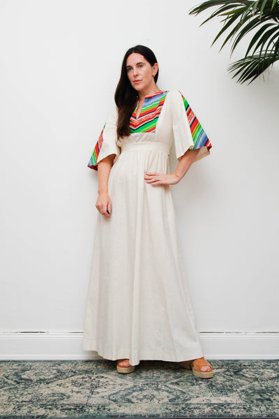 Vintage Cotton Chevron Dress, 70a Kaftan Folklore Bohemian Summer Maxi