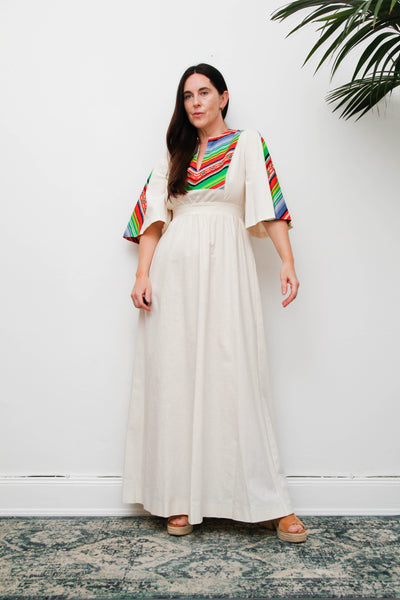 Vintage Cotton Chevron Dress, 70a Kaftan Folklore Bohemian Summer Maxi