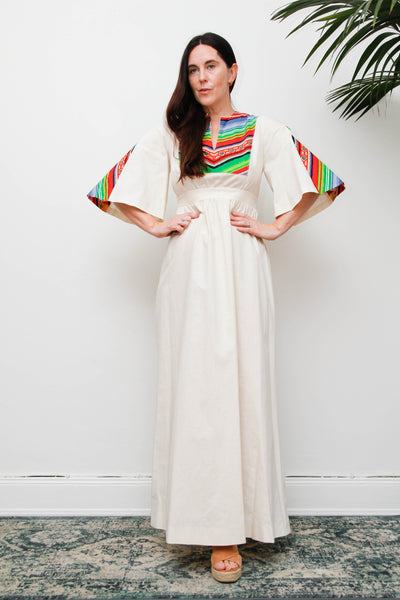 Vintage Cotton Chevron Dress, 70a Kaftan Folklore Bohemian Summer Maxi