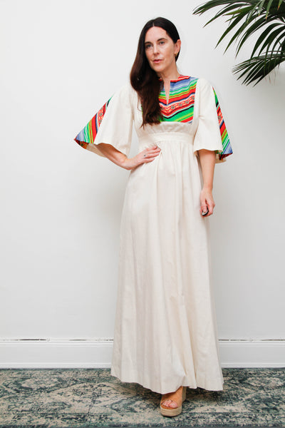 Vintage Cotton Chevron Dress, 70a Kaftan Folklore Bohemian Summer Maxi