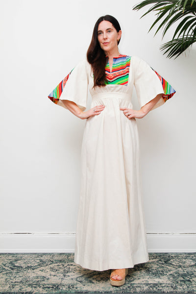 Vintage Cotton Chevron Dress, 70a Kaftan Folklore Bohemian Summer Maxi