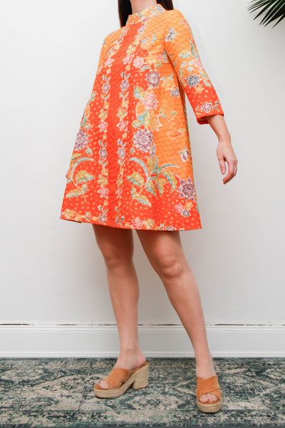 Vintage 1970s Cotton Mini Dress, Orange Floral Mod A-Line Dress
