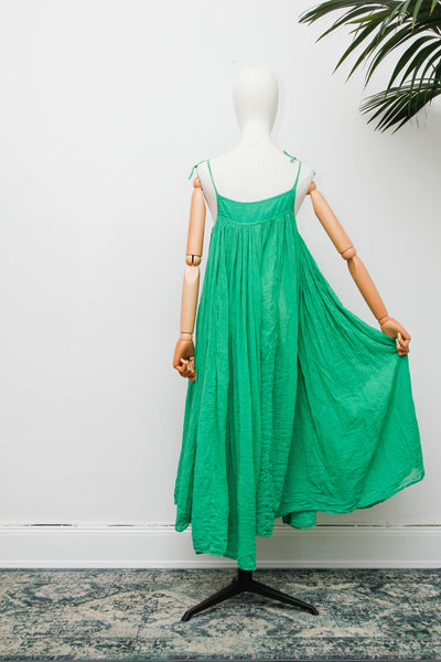 Vintage 1970s Indian Gauze Dress, Green Cotton Bohemian Smock Maxi