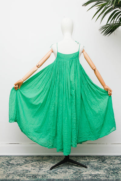 Vintage 1970s Indian Gauze Dress, Green Cotton Bohemian Smock Maxi
