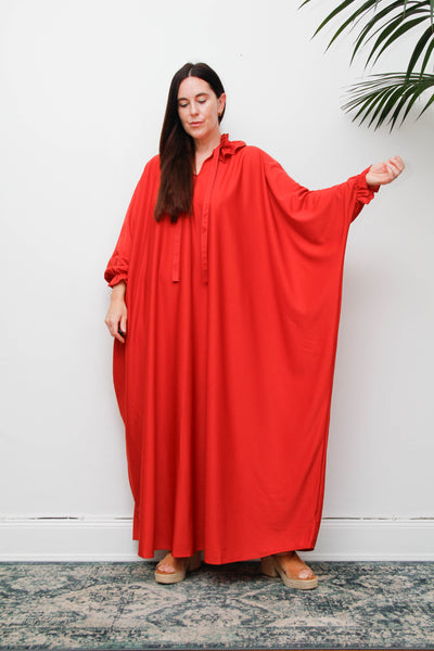 Vintage Gothic Bohemian Kaftan Dress, Red Orange Cape Sleeve Maxi