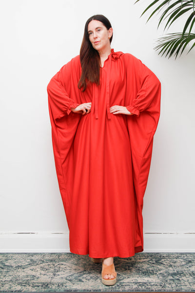 Vintage Gothic Bohemian Kaftan Dress, Red Orange Cape Sleeve Maxi
