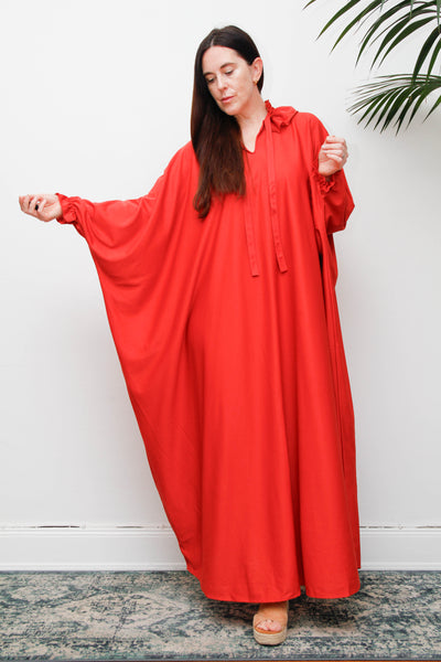 Vintage Gothic Bohemian Kaftan Dress, Red Orange Cape Sleeve Maxi