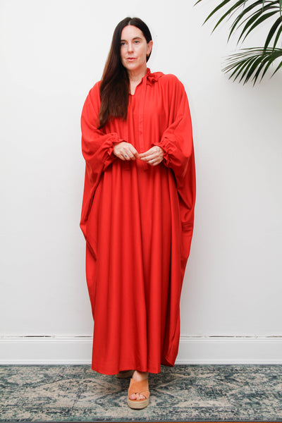 Vintage Gothic Bohemian Kaftan Dress, Red Orange Cape Sleeve Maxi