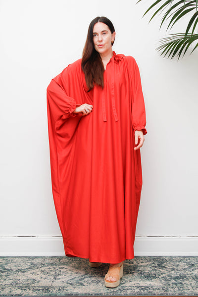 Vintage Gothic Bohemian Kaftan Dress, Red Orange Cape Sleeve Maxi