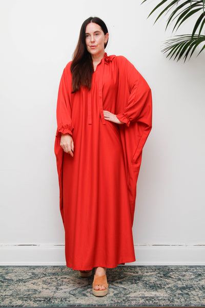 Vintage Gothic Bohemian Kaftan Dress, Red Orange Cape Sleeve Maxi