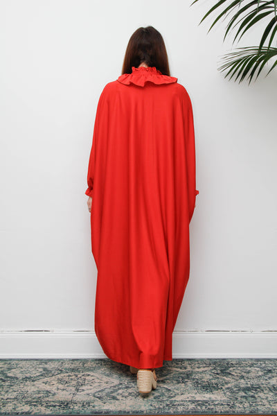 Vintage Gothic Bohemian Kaftan Dress, Red Orange Cape Sleeve Maxi