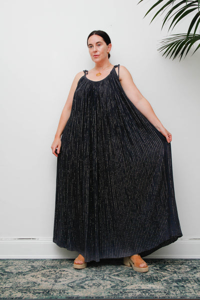 Vintage Black Cheesecloth Maxi Dress, Grecian Bohemian Cotton Kaftan