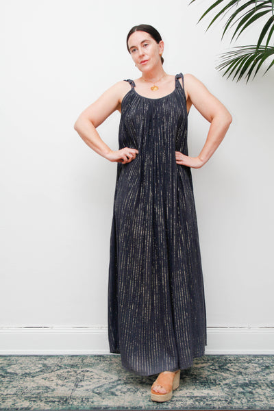 Vintage Black Cheesecloth Maxi Dress, Grecian Bohemian Cotton Kaftan