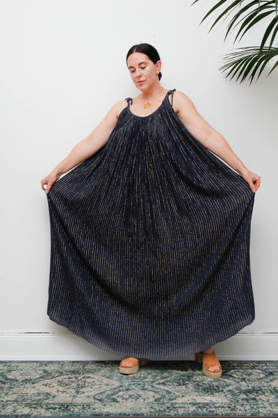Vintage Black Cheesecloth Maxi Dress, Grecian Bohemian Cotton Kaftan