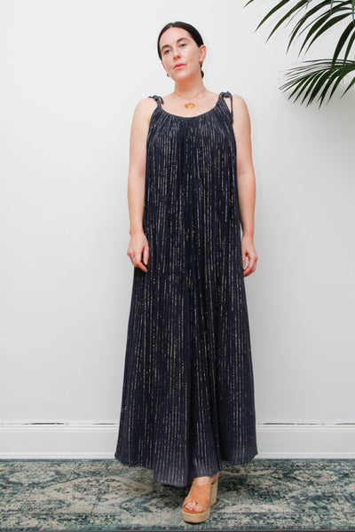 Vintage Black Cheesecloth Maxi Dress, Grecian Bohemian Cotton Kaftan